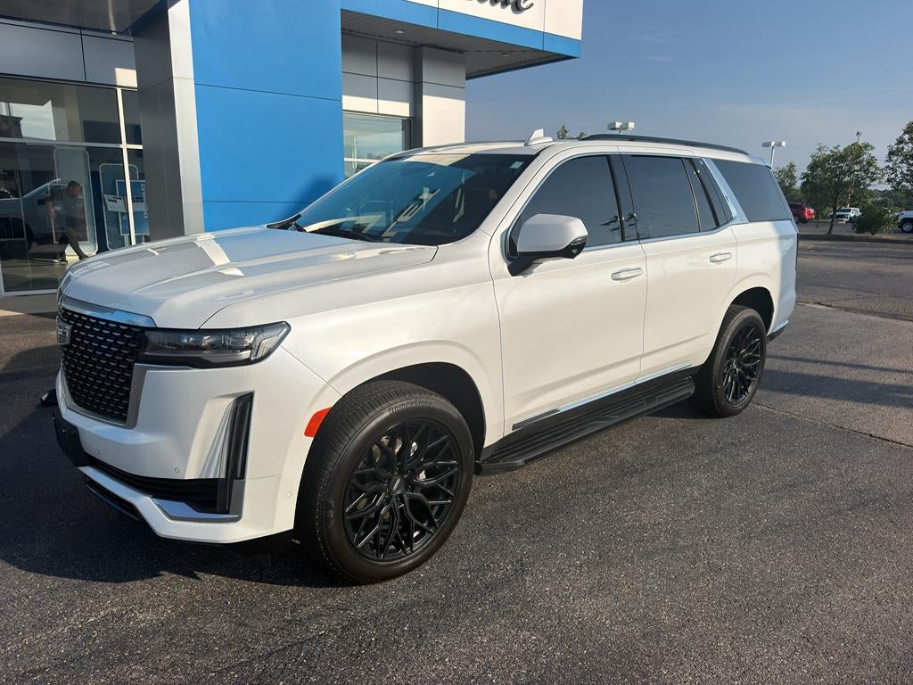 2023 Cadillac Escalade Premium Luxury in Crystal White Tricoat — front three-quarter view