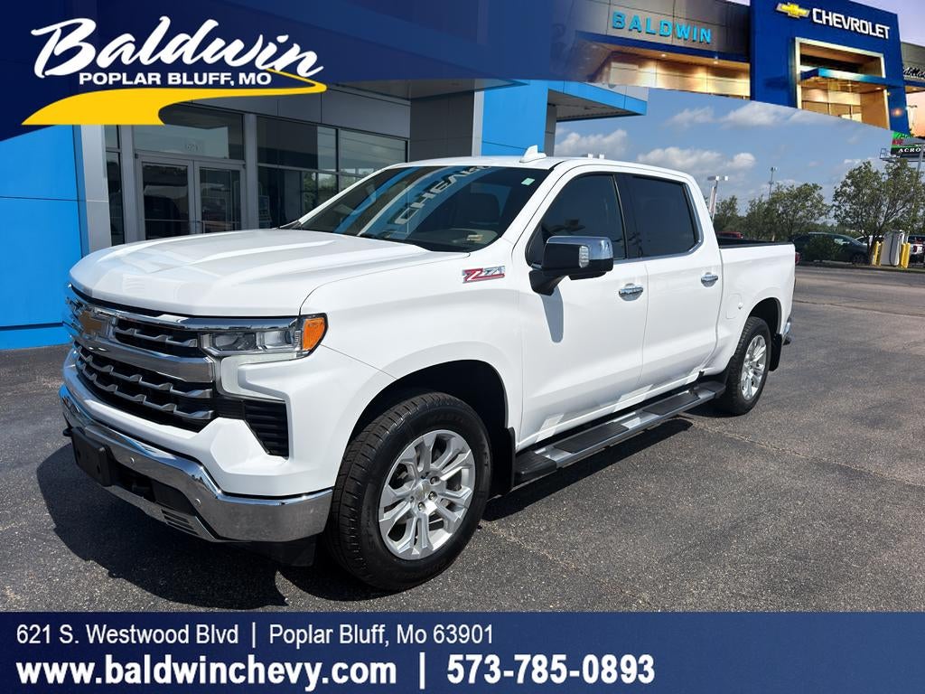 2023 Chevrolet Silverado 1500 LTZ in Summit White — front three-quarter view